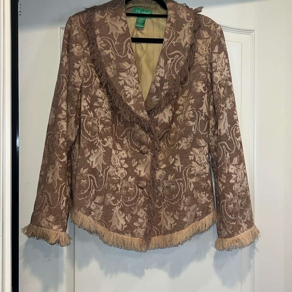 Vintage 70s Fringe Gold Tapestry Jacket Blazer